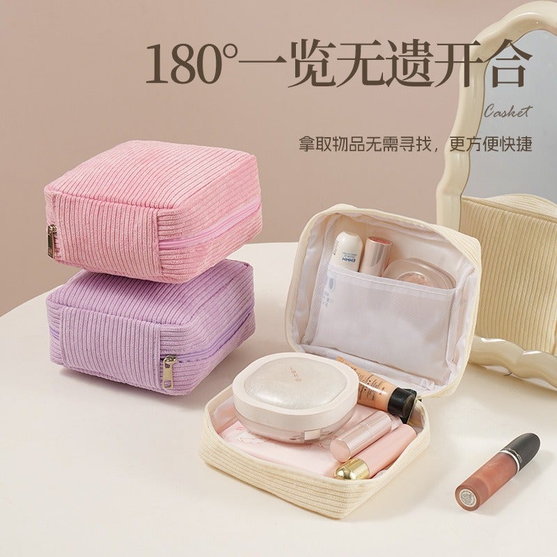 Sanitary Napkin Cosmetics Bag, Girl'S Aunt'S Napkin Portable Bag, Corduroy Multi-Functional Cosmetics Bag, Large-Capacity Sanitary Napkin Bag - Image 2